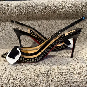Christian Louboutin Suspenodo Glitter Flocked Patent PVC Sling 85 Pumps, size 38 thumbnail 6