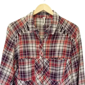 Free People Stitch Detail Plaid Boho Western Snap Shirt in Ash Combo Size Medium thumbnail 5