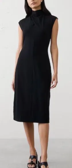 NWT Banana Republic Black Sleeveless Mock-Neck Midi Dress thumbnail 1
