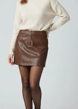 Olivaceus Brown Faux Leather Mini Skirt Size L thumbnail 1