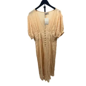 New! ASOS Women's Crinkle Tea Wide Leg Jumpsuit with Puff Sleeves in Stone Sz 12 thumbnail 3