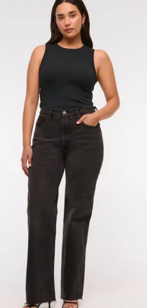Abercrombie & Fitch The 90’s Straight Ultra High Rise Raw Hem Jeans Size 28/6R thumbnail 1