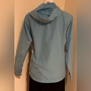 Reebok Blue Softshell Windbreaker 1/4 Zip Hoodie Jacket White Side Panels Sz M thumbnail 6