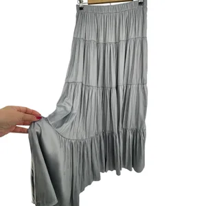 Tahari Tiered Maxi Skirt Metallic Silver Elastic Waist Y3K‎ Boho Chic Clean Girl thumbnail 3