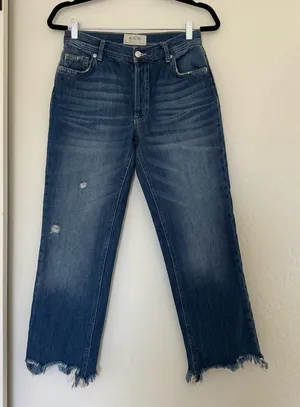 Free People We The‎ Free Women's Denim Jean Pants Distressed Raw Hem Boho Casual thumbnail 1
