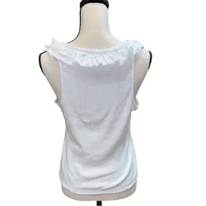 Anthropologie Pilcro V-Neck Ruffle Tank Top in White Size L Y2K Yacht Nautical thumbnail 3
