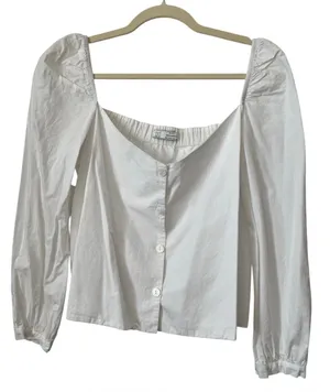 Zara trf white square neck button up long sleeve top thumbnail 1