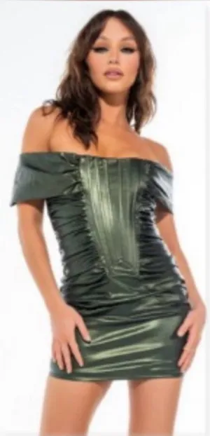 Akira Stay With Me Off Shoulder Faux Leather Mini Dress thumbnail 1