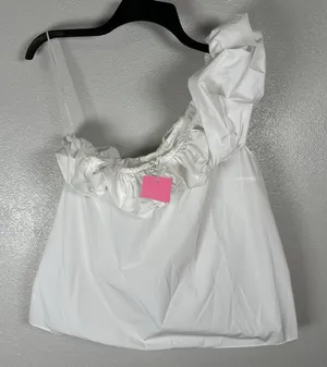 NEW Amanda Uprichard Size Medium White Ruffle One Shoulder Sleeveless Blouse Top thumbnail 1