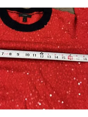 J.Crew Red Sequin Long Sleeves Pullover Wool Mohair Knit Sweater Top Size M thumbnail 5