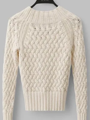 Banana Republic White Cable Knit V-Neck Sweater thumbnail 3