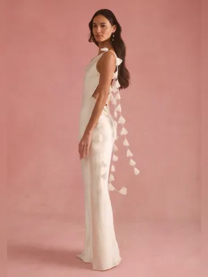 NWT Few Moda Ingrid Dress size Small S Ivory Cream silky ruffle maxi o.p.t cowl thumbnail 3