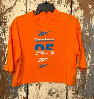 Reebok Women's MYT Crop Graphic 95 T-shirt Orange sz Small Retro Streetwear thumbnail 1
