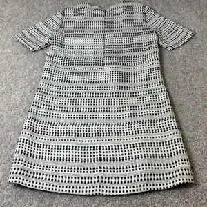 Zara Basic Textured Shift Dress Small‎ Black White Embellished Neckline Career thumbnail 4