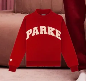 PARKE Varsity Mockneck Sweatshirt Valentines Collection Crimson +Peony L/XL NIP thumbnail 1