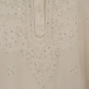 Boho Embroidered Sequin Chiffon Sheer Tunic Top‎ Womens Size L Cream Festival thumbnail 3