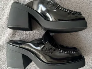 wild fable Black Patent Leather Chunky Block Heel Mules Size 8 thumbnail 5