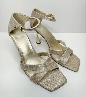 Franco Sarto Sandals‎ Size 9 Gold Leather Ankle Strap Square Toe Dress Heels thumbnail 1