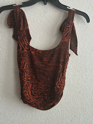 Free People Rust Zebra-Print Ruffle Strap Square Neck Crop Top S thumbnail 9