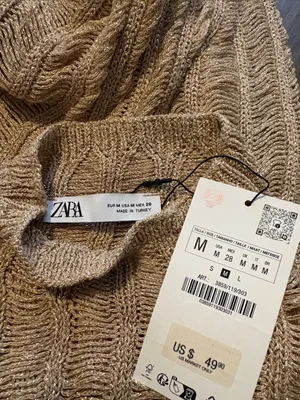 NEW Zara Medium Gold Metallic Open Knit Longline Pullover Sweater NWT thumbnail 4