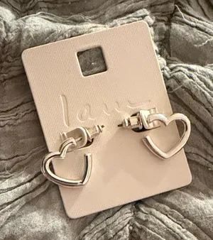 NEW Silver Heart Huggie Hoop Earrings thumbnail 1