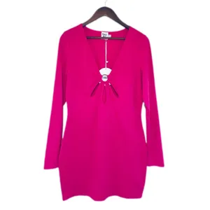 New PRINCESS POLLY Hot Pink Low Cut Long Sleeve Bodycon Mini Dress Sexy Size‎ 12 thumbnail 3