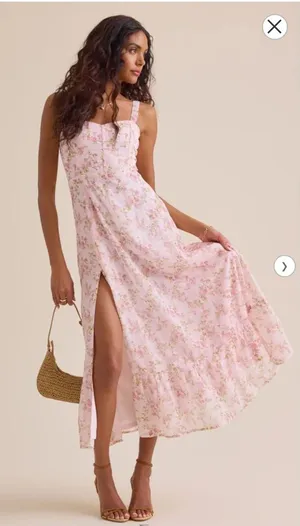 NWT Altar'd State Pink Floral Square-Neck Maxi Dress with Side Slit thumbnail 1