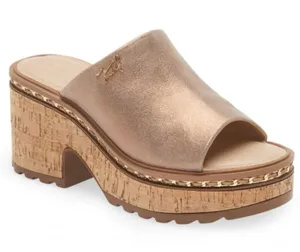 Karl Lagerfeld Paris Clarina Platform Sandal Chunky Wedge in Metallic Latte 8 thumbnail 1