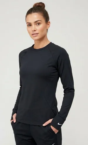 Nike Pro Dri-FIT Long Sleeve Shirt Black Thumbholes BV4101-010 Womens Size L thumbnail 1