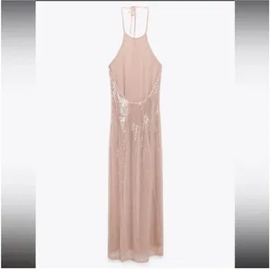 ZARA NWOT Sequin Long Open Back‎ Halter Dress Size Medium thumbnail 3