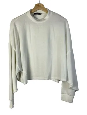 Bershka Off White Soft Knit Mock Neck Crop‎ Long Sleeve M thumbnail 1