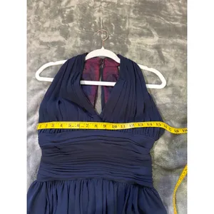 Vtg Ann Taylor Navy Blue Pleated Chiffon Halter Minidress Size 6 Dark Coquette thumbnail 10