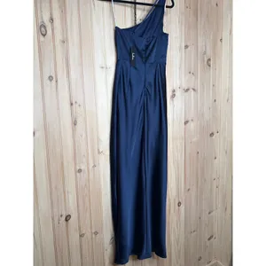 NWOT Lulus Signature Elegance Navy Satin One-Shoulder Maxi Dress Bridesmaid Sz L thumbnail 6
