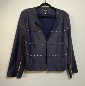 Insight Vegan Suede Grunge Punk Concert Studded Zip‎ Faux Leather Jacket L Retro thumbnail 1