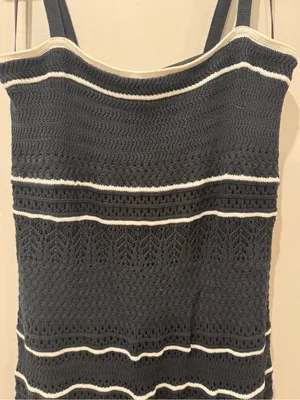 New! Abercrombie & Fitch Sz XL Black and White Crochet Knit Maxi Dress thumbnail 4
