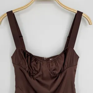 WeWoreWhat‎ Ruched Cup Bodysuit Size 2 Brown Satin Night Out Trendy Sexy thumbnail 3