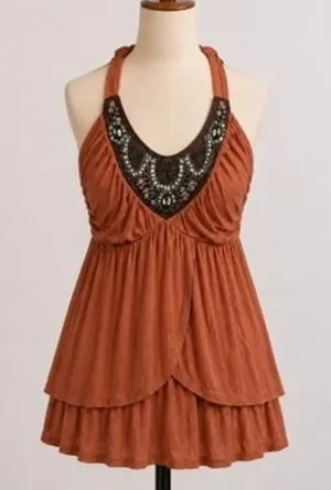 Vtg Y2K M Medium Babydoll Halter Top‎ Embellished Bling 90s Club Party Orange thumbnail 1