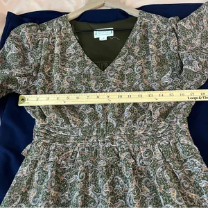 Love Riche Chiffon Olive Paisley Ruffle Long Sleeve Peasant Tiered Maxi‎ Dress M thumbnail 14