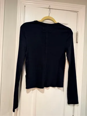 NWOT We The Free Size M Free People Ribbed V-Neck Long Sleeve Fitted Top Raw Hem thumbnail 8