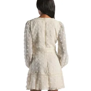 Lulus Might Be Magic Ivory Clip Dot Lace Long Sleeve Ruffle Mini Dress Small NWT thumbnail 4