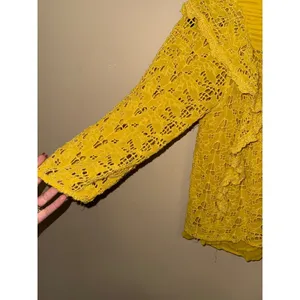 Anthropologie Mustard Yellow Eyelet Lace Ruffle Peplum‎ Blouse Top 6 Whimsical thumbnail 4