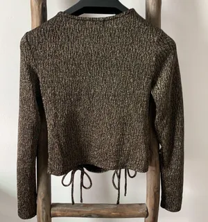 Lavender Moon Gold Sparkle New Years Holiday Long Sleeve Top Ruched / Size S thumbnail 8