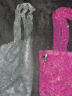 SheIn NWOT Rhinestone Detail Metallic Open Back Pink Top thumbnail 3