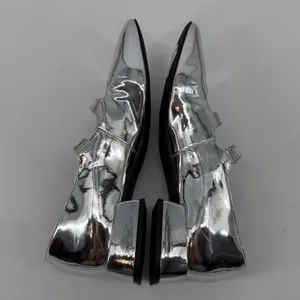 GB Silver‎ Metallic Double Strap Mary Jane Square Toe Block Heel Shoes Size 11 thumbnail 6