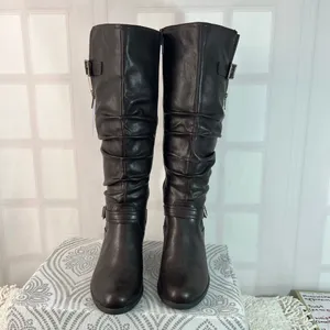 White Mountain NWT Brown Desirable Slouchy Knee High Zip Heeled Boots Size 10 thumbnail 4