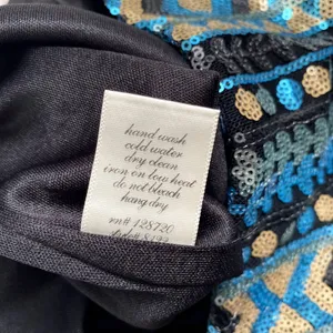 Francesca's Allover Sequin Mini Skirt Bodycon Blue Gold Geometric Tribal‎ Small thumbnail 5