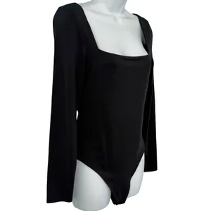 Babaton Black Square Neck Long Sleeve Nylon Spandex Thong Bodysuit Size L thumbnail 6