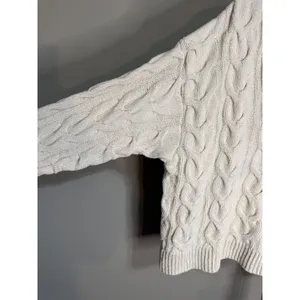 Free People Washed Cable V-Neck Knit Sweater Cream XL NWT Quiet‎ Luxury thumbnail 4