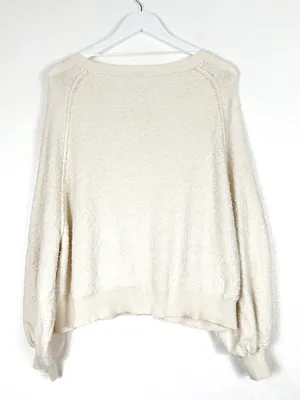 Free People Boucle Found My Friend ivory cream cotton oversized sweater size S thumbnail 4
