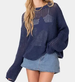 EDIKTED Seeing Stars Oversized Sweater Blue Women’s Size Small thumbnail 1